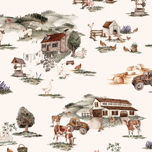 TAPETA LATO NA WSI KREMOWY