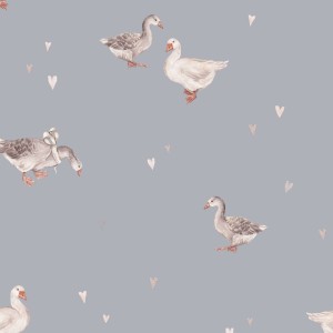 DEKORILLO LOVE GEESE NIEBIESKO-SZARY - PRÓBKA TAPETY