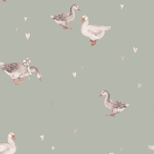 DEKORILLO - TAPETA DZIECIĘCA LOVE GEESE ZIELONY