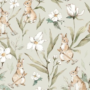 DEKORILLO KRÓLICZKI OGRODNICZKI ZIELONY - PRÓBKA TAPETY