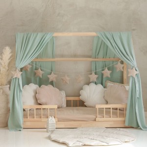 MOI MILI - MUŚLINOWY BALDACHIM NA ŁÓŻKO DOMEK MIĘTA  - KOMPLET 2 SZT