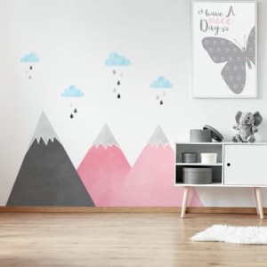 YOKO DESIGN - NAKLEJKA NA ŚCIANĘ RÓŻOWE GÓRY I CHMURKI