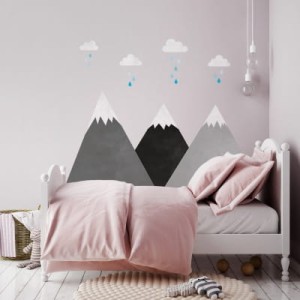 YOKO DESIGN - NAKLEJKA NA ŚCIANĘ SZARE GÓRY I CHMURKI