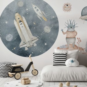 YOKO DESIGN - NAKLEJKA W KSZTAŁCIE KOŁA KOSMOS RAKIETY
