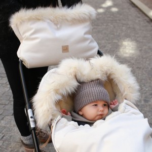 BABYLY - WEŁNIANA MUFKA DO WÓZKA Z FUTERKIEM ŚMIETANKOWA