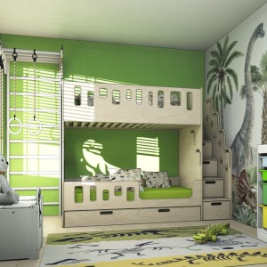NO LIMITS DESIGN - ŁÓŻKO PIĘTROWE ZE SCHODKAMI T-REX NATURALNE