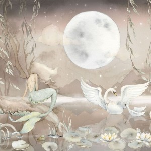 DEKORILLO - MURAL MERMAID LAKE - TAPETA DZIECIĘCA Z SYRENĄ BEŻOWO-BRĄZOWA