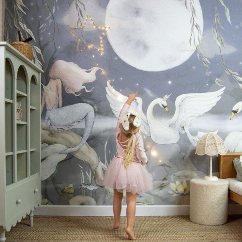 TAPETA Z SYRENĄ GRANATOWA