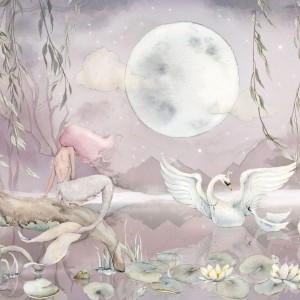 DEKORILLO - MURAL MERMAID LAKE - TAPETA DZIECIĘCA Z SYRENĄ RÓŻOWA