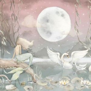 DEKORILLO - MURAL MERMAID LAKE - TAPETA DZIECIĘCA Z SYRENĄ SELEDYNOWA