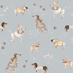 DEKORILLO TAPETA W PIESKI I LOVE DOGS BŁĘKITNA - PRÓBKA TAPETY 