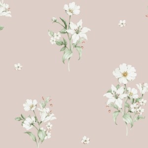 DEKORILLO - TAPETA DLA DZIEWCZYNKI BIAŁE KWIATY RÓŻOWA