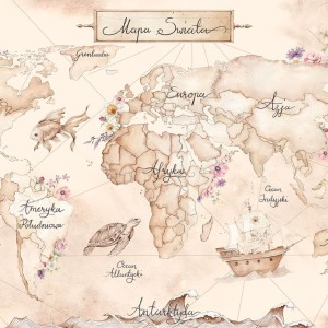 DEKORILLO - PLAKAT MAPA ŚWIATA MORSKA BEŻ