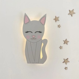 DREWNIAKOWA - LAMPKA DREWNIANA DLA DZIECI KOTEK