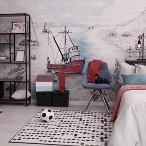 MALUMI - TAPETA MARYNISTYCZNA DO POKOJU DZIECKA BOATS BLUE