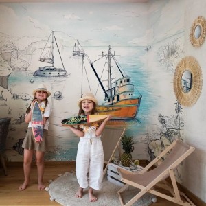 MALUMI - TAPETA MARYNISTYCZNA DO POKOJU DZIECKA BOATS TURQUOISE