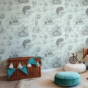 MALUMI - TAPETA DLA DZIECKA ZE ZWIERZĘTAMI DEER&FRIENDS MINT