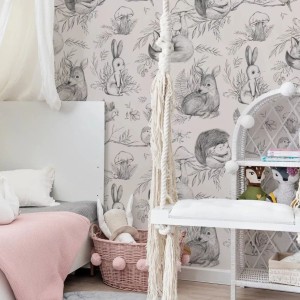MALUMI - TAPETA DLA DZIECKA ZE ZWIERZĘTAMI DEER&FRIENDS ROSE