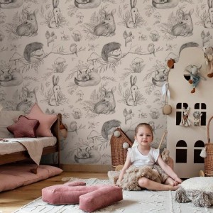 MALUMI - TAPETA DLA DZIECKA ZE ZWIERZĘTAMI DEER&FRIENDS BEIGE
