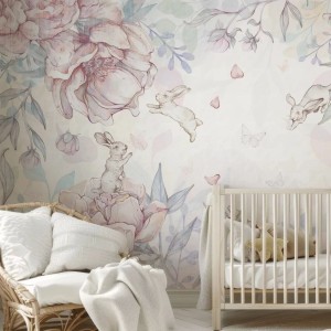 MALUMI - TAPETA DZIEWCZĘCA FLOWER BUNNIES BUBBLEGUM