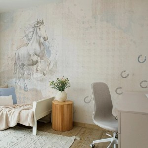 MALUMI - TAPETA DZIEWCZĘCA Z KONIEM GALOP BLUE