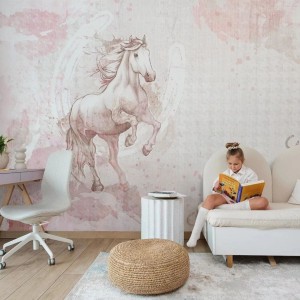 MALUMI - TAPETA DZIEWCZĘCA Z KONIEM GALOP ROSE