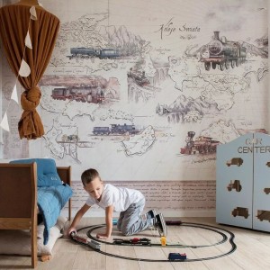 MALUMI - TAPETA DLA DZIECKA Z POCIĄGAMI KOLEJE ŚWIATA