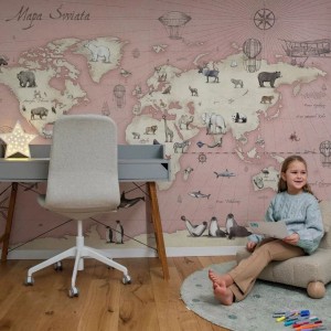 MALUMI - TAPETA DLA DZIEWCZYNKI MAPA ŚWIATA MAPS ROSE
