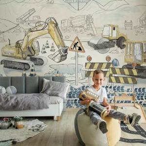 MALUMI - TAPETA DLA CHŁOPCA PLAC BUDOWY MURAL BLUE