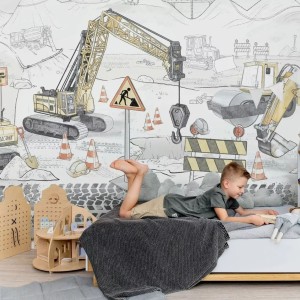 MALUMI - TAPETA DLA CHŁOPCA PLAC BUDOWY MURAL GREY