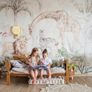 MALUMI - TAPETA DLA DZIECKA AFRYKAŃSKIE ZWIERZĘTA SERENGETI SAGE GREEN