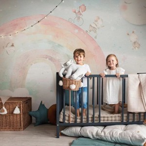 MALUMI - TAPETA DLA DZIECKA Z TĘCZĄ RAINBOW MINT