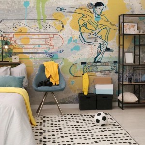 MALUMI - TAPETA DLA CHŁOPCA Z DESKOROLKAMI SKATEPARK YELLOW