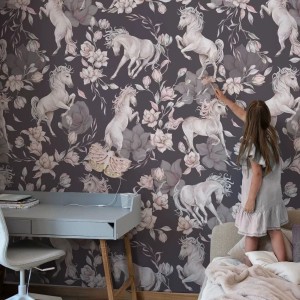 MALUMI - TAPETA UNICORNS PURPLE GRAY