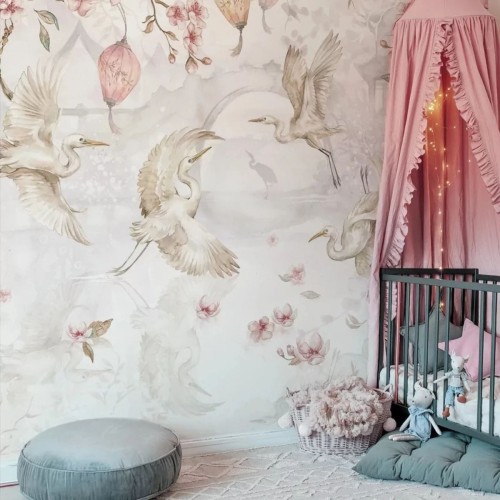 tapeta dziewczęca czapla japoński ogród.jpg