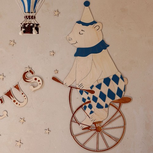 dekoracja retro na ścianę miś i cyrkowy rower