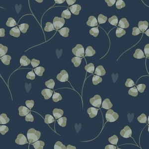 DEKORNIK - TAPETA PASTEL CLOVERS AND HEARTS NAVY BLUE