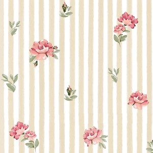 DEKORNIK - TAPETA PINK ROSES ON STRIPES