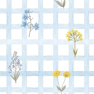 DEKORNIK - TAPETA MEADOW FLOWERS ON CHECK BLUE