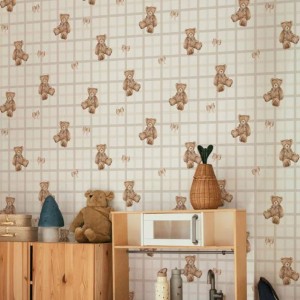 DEKORNIK - TAPETA TEDDY BEARS ON CHECK BEIGE