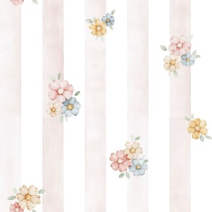 DEKORILLO PASTEL FLOWERS RÓŻOWE PASKI - PRÓBKA TAPETY    