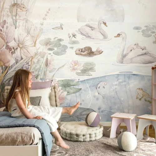 tapeta dla dziewczynki łabędzie staw (1).jpg