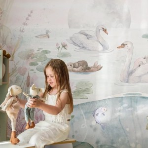 MALUMI - TAPETA DLA DZIEWCZYNKI JEZIORO ŁABĘDZIE SWAN LAKE RAINBOW