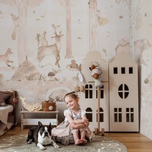 MALUMI - TAPETA DLA DZIECKA Z LEŚNYMI ZWIERZĄTKAMI MINI ZOO SEPIA