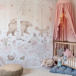 MALUMI - TAPETA DLA DZIECKA Z LEŚNYMI ZWIERZĄTKAMI MINI ZOO ROSE