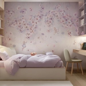 MALUMI - TAPETA DLA DZIEWCZYNKI Z WRÓŻKAMI WŚRÓD KWIATÓW DAPHNE COTTON CANDY