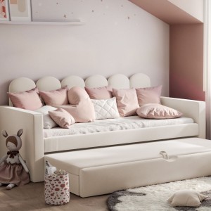 ŁÓŻKO TAPICEROWANE DLA DZIECKA ALIA Z DODATKOWĄ POWIERZCHNIĄ DO SPANIA