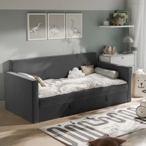 Łóżko sofa tapicerowana z pojemnikiem BOB III – wybierz rozmiar i kolor