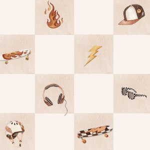 DEKORILLO - TAPETA DLA DZIECKA SKATE SZACHOWNICA BEŻ