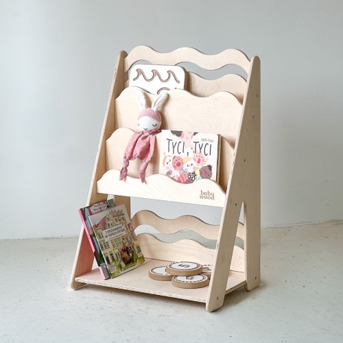 drewniany regał na zabawki montessori